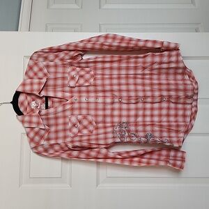 Rock 47 by Wrangler orange plaid button down